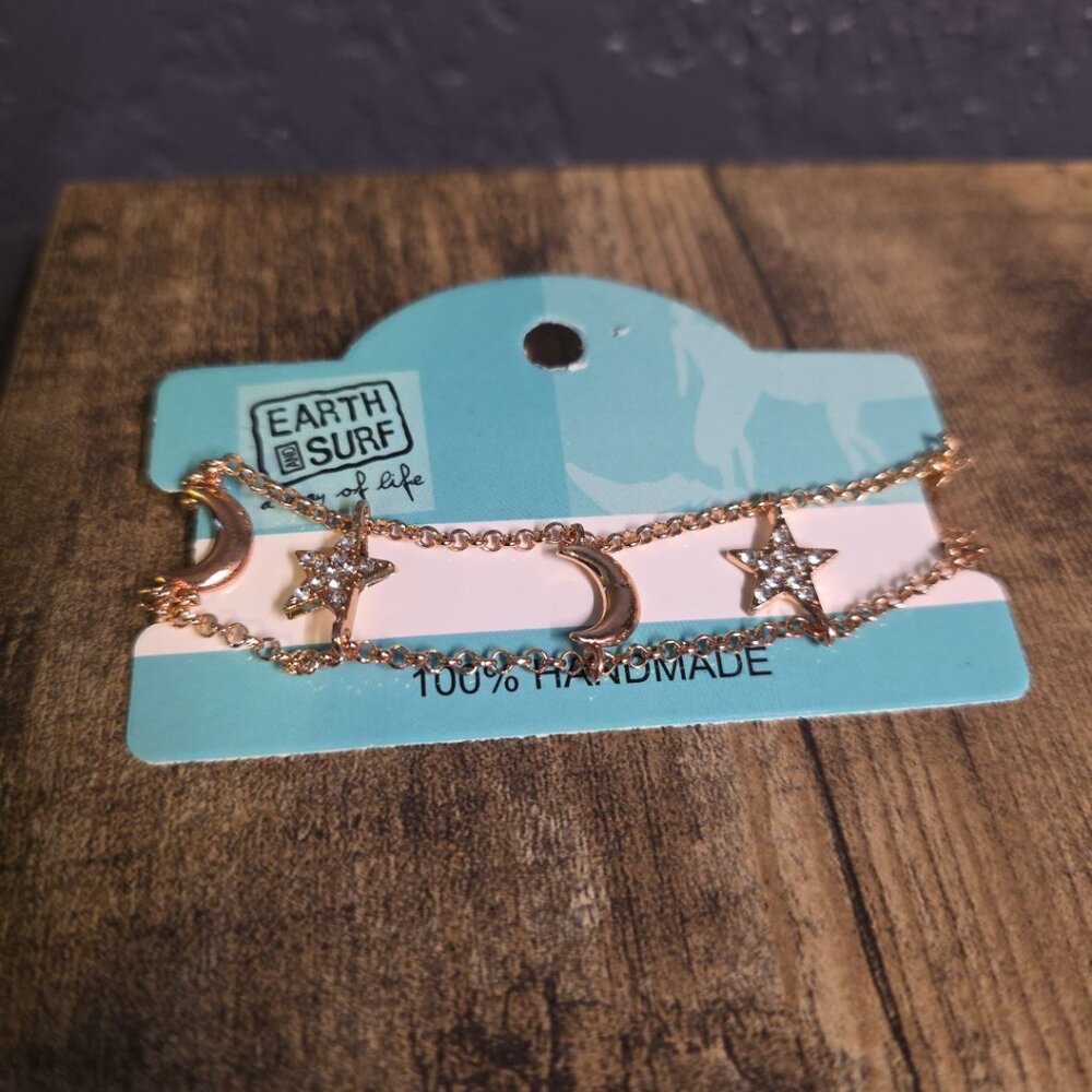 Earth and Surf 100% Handmade Bracelet Sun and Moon Star Gold Tone